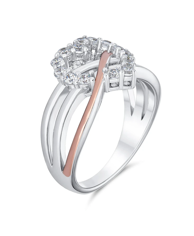 Bling Jewelry Two Tone Pave Cz Accent Cubic Zirconia Crossover Intertwined Infinity Heart Promise Ring Rose Gold Plated Sterling Silver