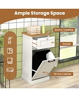 Laundry Cabinet Freestanding Tilt Out Laundry Hamper with Basket Drawer Organizer