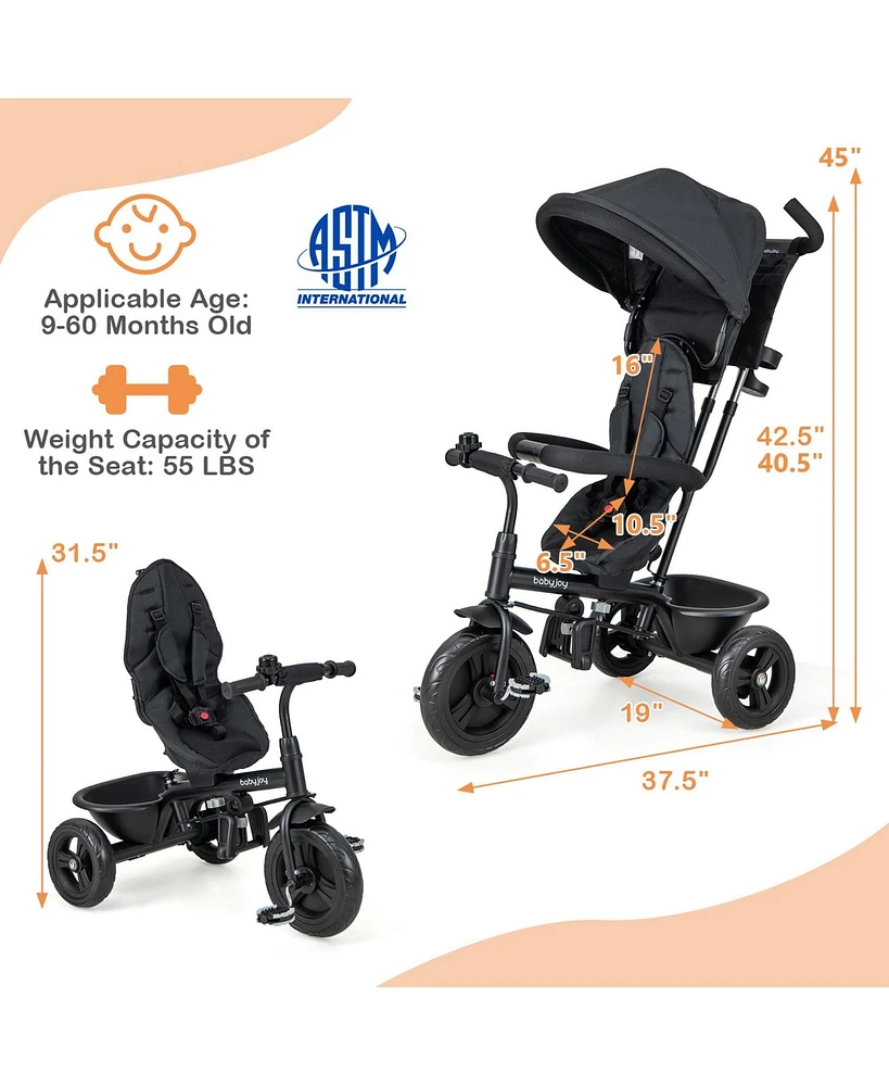 Costway Toddler 4-in-1 Multifunctional Tricycle Trike with Removable Canopy & Push Handle