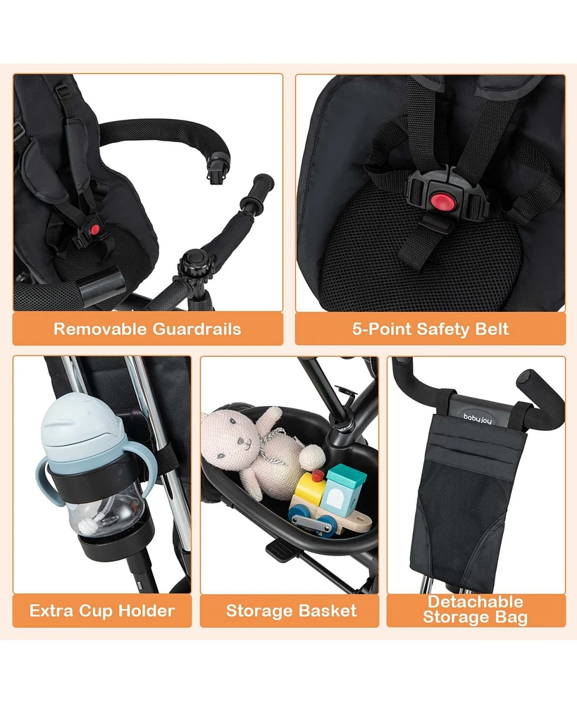 Costway Toddler 4-in-1 Multifunctional Tricycle Trike with Removable Canopy & Push Handle