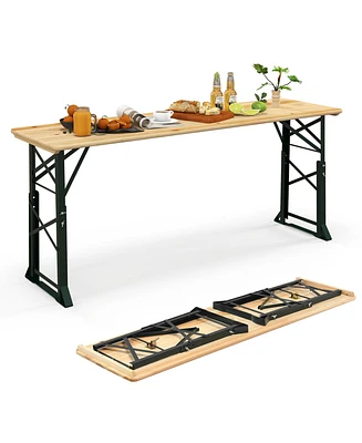 5.5 Ft Outdoor Folding Wood Picnic Table Height Adjustable Metal Frame