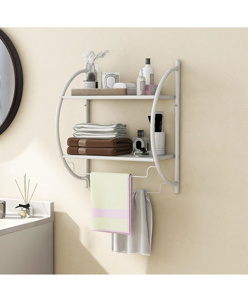 Wall Mounted Bathroom Shelf with 2 Tier Bathroom Towel Rack 2 Towel Bars for Hotel