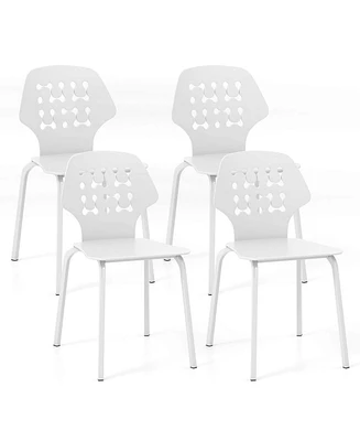 Metal Dining Chair Set of 4 Armless Kitchen Hollowed Backrest & Metal Legs