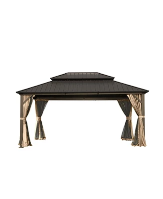 10' X 14' Hardtop Gazebo, Aluminum Metal Gazebo Withnized Steel Double Roof Canopy