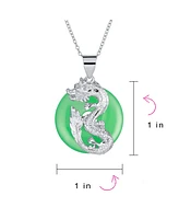 Bling Jewelry Round Open Circle Disc Dyed Green Synthetic Jade Dragon Pendant Sterling Silver Necklace 18 Inch