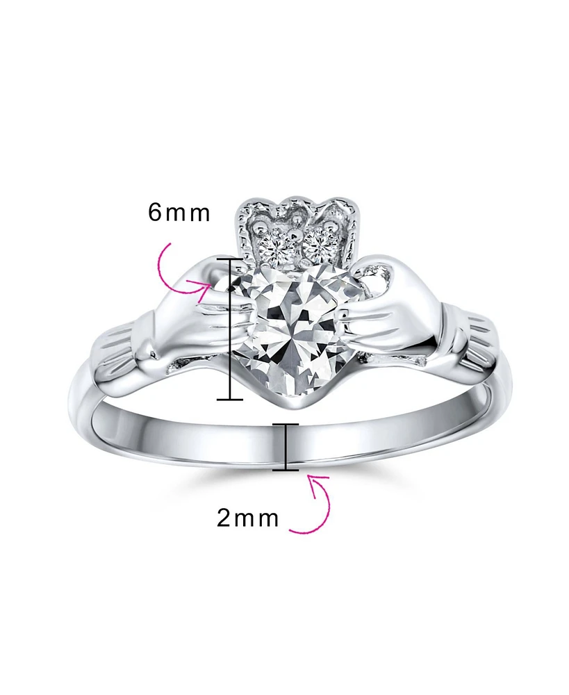 Bling Jewelry Sorority Sister Bff Celtic Irish Friendship Promise Cz Cubic Zirconia Crown Heart Claddagh Ring.925 Sterling Silver