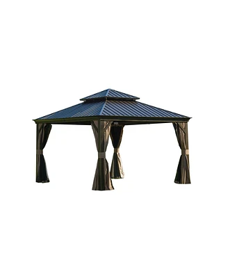 12'X12' Hardtop Gazebo with Aluminum Frame and Double Roof (Brown)
