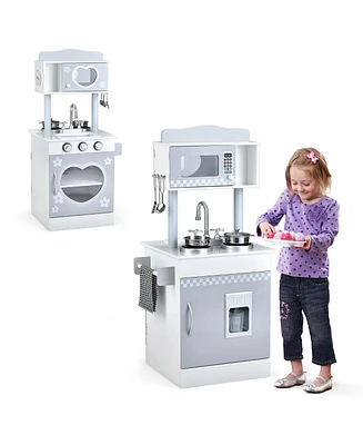 Kids Kitchen PlaySet Pretend Wooden Play Kitchen with IceDispenser&Stovefor Toddler