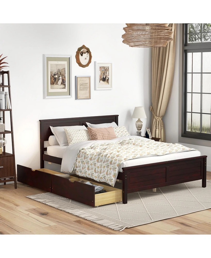 Full Bed Frame with Storage Drawers and Solid Wood Headboard