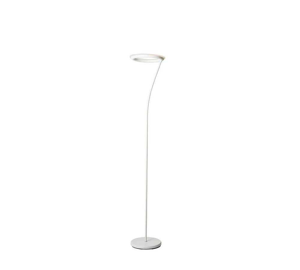 73" Tall Metal Torchiere Floor Led Lamp With Halo Design, Matte White Finish