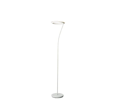73" Tall Metal Torchiere Floor Led Lamp With Halo Design, Matte White Finish
