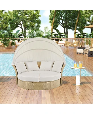Outdoor Wicker Daybed with Canopy & Pillows