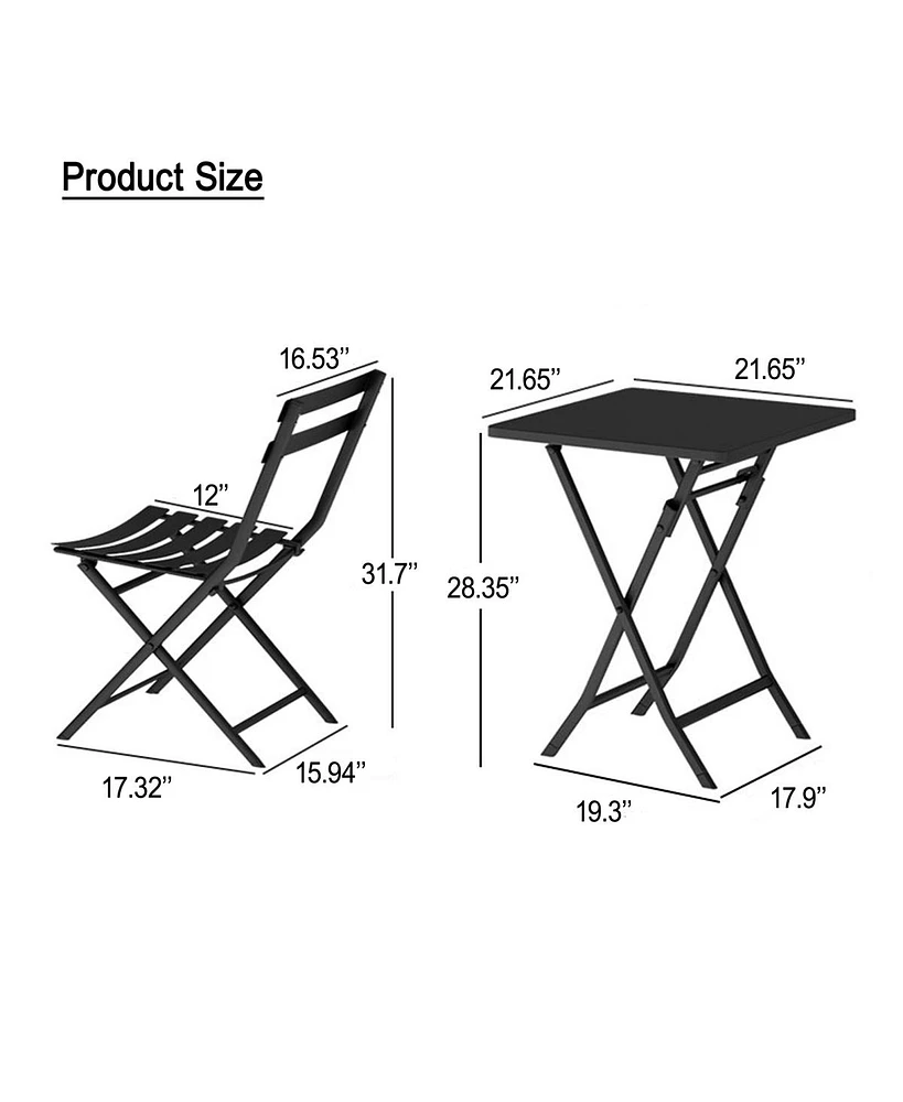 3 Piece Patio Bistro Set Of Foldable Square Table And Chairs