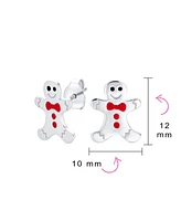 Bling Jewelry Small Fun Holiday Cartoon Christmas Winter Enamel Bow Tie Gingerbread man Stud Earrings Sterling Silver