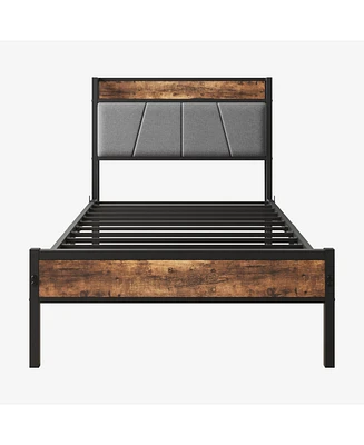 Twin Size Bed Frame with Storage Headboard