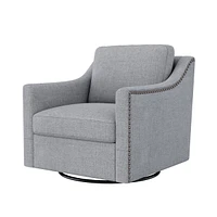 Swivel Armchair in Cotton Linen with Brass Accents