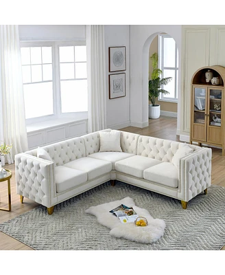 82.2" Velvet L-Shaped Corner Sofa, 5-Seater