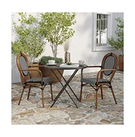 Merrick Lane Celia Set Of Two Stacking Thonet Bistro Style Chair With Arms, Pe Rattan Seat, And Metal Frame For Indoor/Outdoor Use