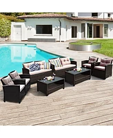 8PCS Outdoor Rattan Furniture Set Cushioned Sofa Armrest Table