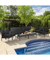 8 Pcs Patio Rattan Furniture Set Cushioned Sofa Armrest Garden Black
