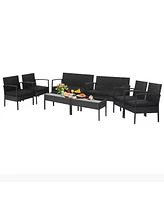 8 Pcs Patio Rattan Furniture Set Cushioned Sofa Armrest Garden Black