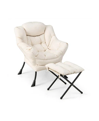Modern Accent Chair with Folding Footrest and Side Pocket for Living Room