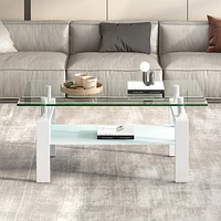 Tempered Clear Glass Coffee Table, 2Layers Coffee Table Living Room Center Table