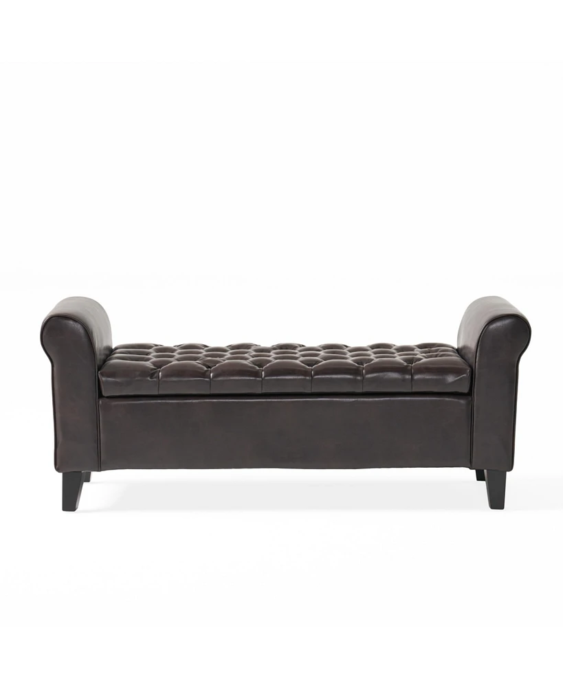 Contemporary Diamond Tufted Storage Ottoman with Rolled Arms