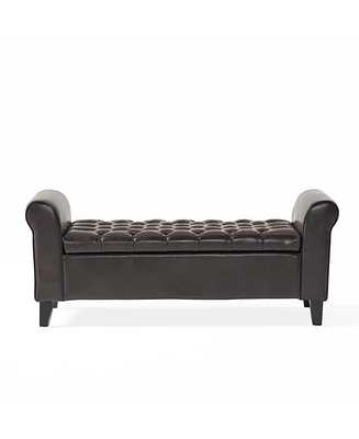 Contemporary Diamond Tufted Storage Ottoman with Rolled Arms