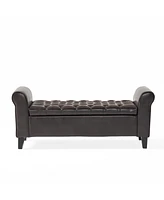 Contemporary Diamond Tufted Storage Ottoman with Rolled Arms