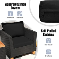 3PCS Patio Rattan Furniture Set Cushioned Sofa Storage Table with Wood Top