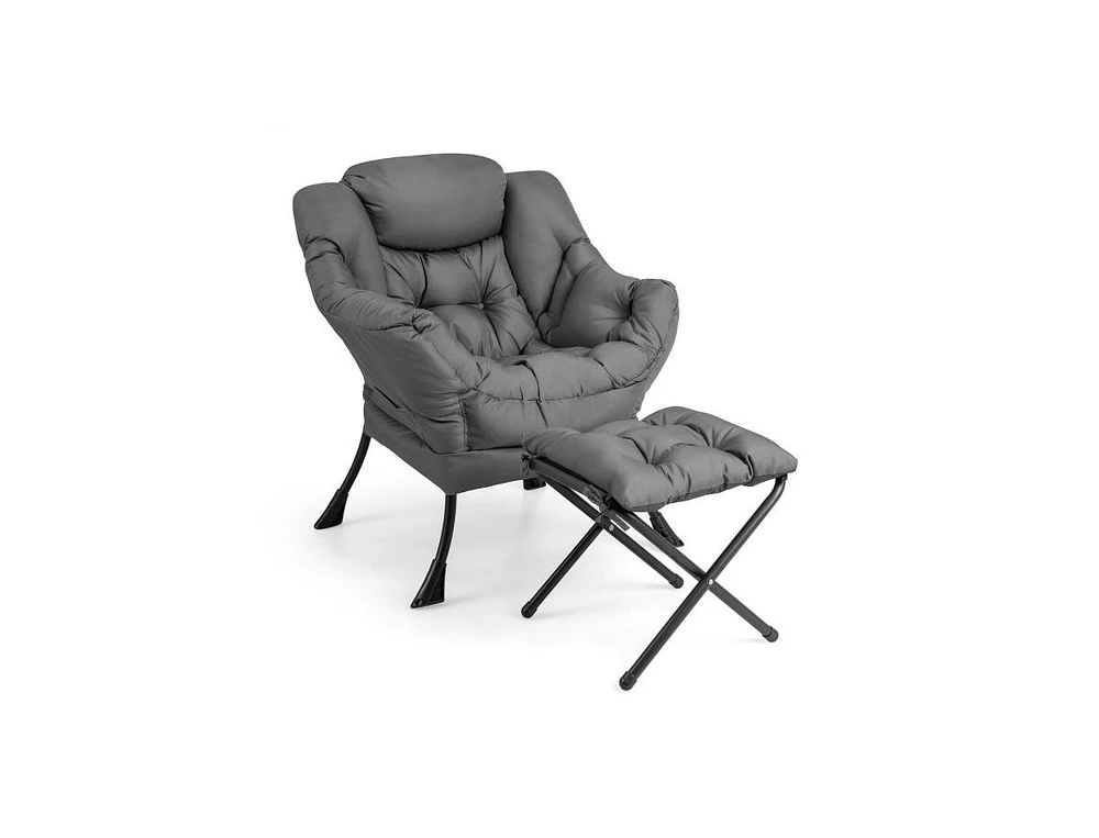 Modern Accent Chair with Folding Footrest and Side Pocket for Living Room