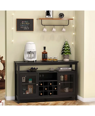 Storage Buffet Cabinet/Sideboard/Tv Console with Glass Doors, Black