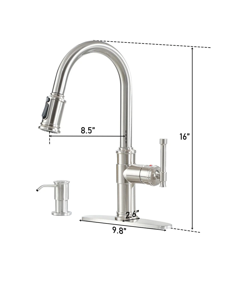 Mondawe Pull-out Kitchen Faucets Single Hole with Soap Dispenser