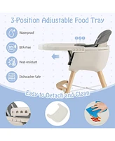 Costway Toddler 3 in 1 Convertible Wooden High Chair Feeding Chair with Cushion