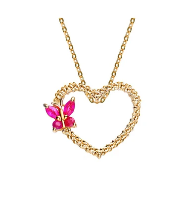 Sterling Silver with Butterfly Cubic Zirconia on Heart Shaped Pendant Necklace