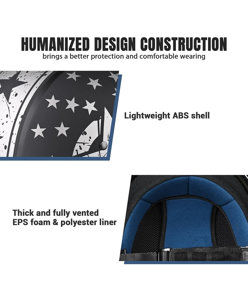 Ahr Half Face Motorcycle Helmet Sun Visor Dot Approved Bike Chopper Cruiser