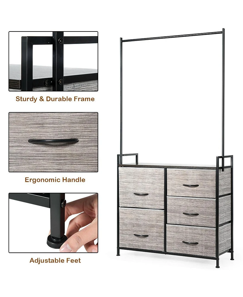 5 Fabric Drawers Dresser with Metal Frame and Wooden Top