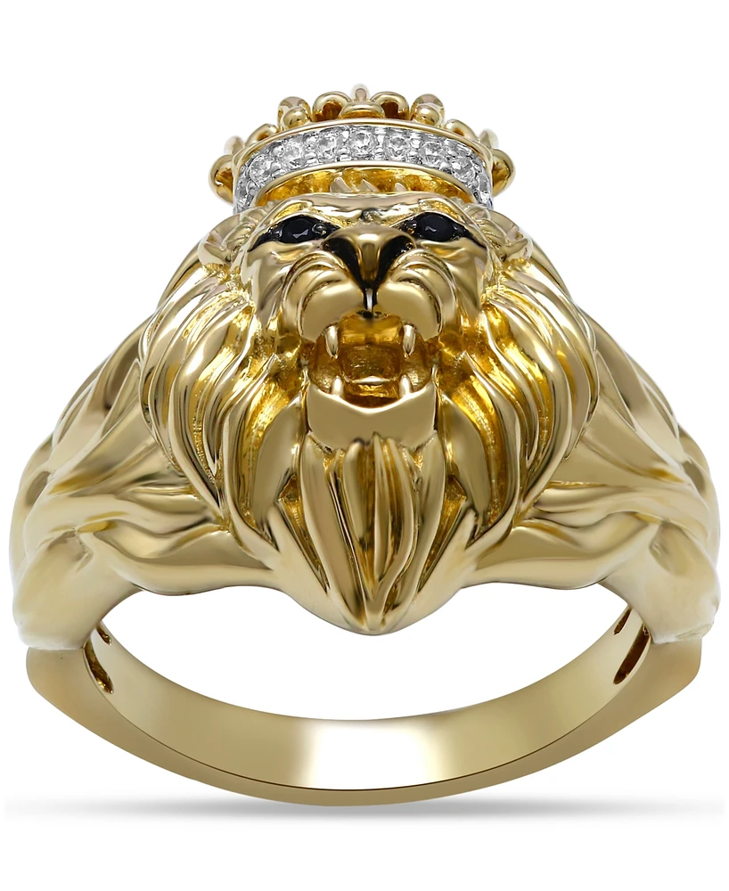 Men's White & Black Diamond Three-Dimensional Lion & Crown King Ring (1/10 ct. t.w.)