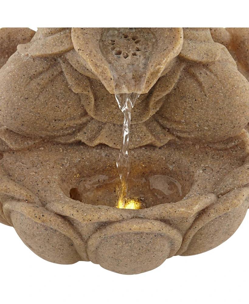 Calm Buddha 14" High Small Zen Asian Indoor Outdoor Decor Sand Stone Tabletop Fountain with Light Led Waterfall Water Feature for Outside Garden