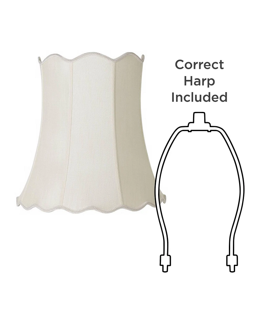 Creme Large Scallop Bell Lamp Shade 14" Top x 20" Bottom x 20" Slant x 19.75 High (Spider) Replacement with Harp and Finial - Springcrest