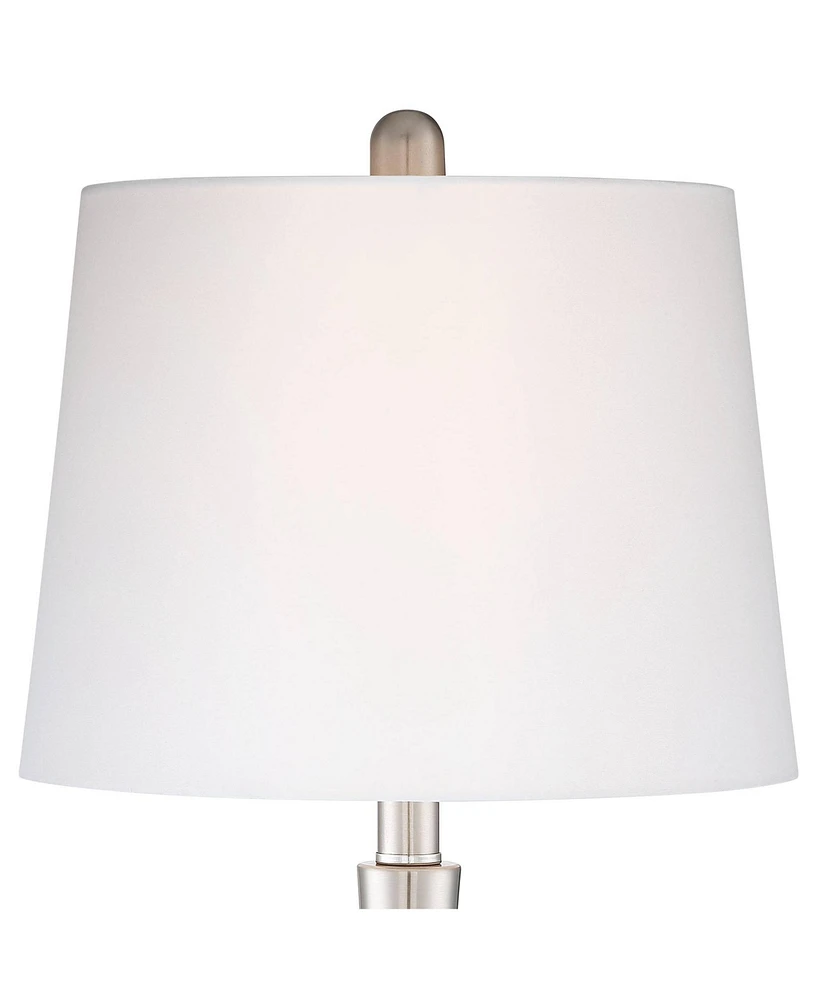 Serrena Modern Accent Table Lamp 23" High with Nightlight White Glass Brushed Nickel Silver Metal Drum Shade for Bedroom Living Room House Home B