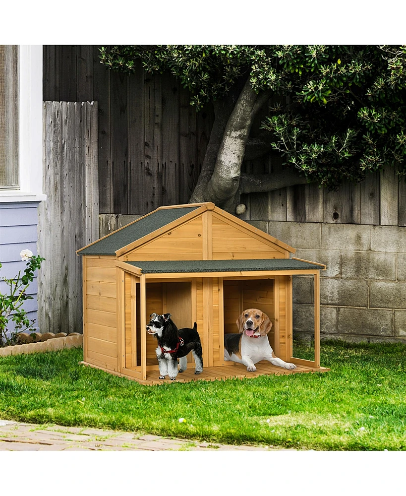PawHut Outdoor Wooden Dog House for 2 Medium or Small Dogs with Porch
