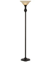 Traditional Torchiere Floor Lamp 70" Tall Hand Applied Black Bronze Swirl Font Amber Glass Shade Standing Pole Light for Living Room Reading Hous