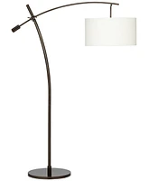 Raymond Modern Arched Floor Lamp Standing 69" Tall Bronze Brown Metal Slim Profile Off-White Linen Drum Shade Adjustable Boom Arm for Living Room