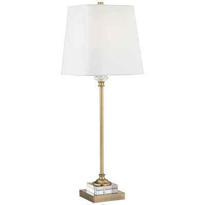 Julia Traditional Glam Luxury Style Buffet Table Lamp with Table Top Dimmer 29.5" Tall Skinny Gold Brass Crystal Glass White Fabric Square Shade
