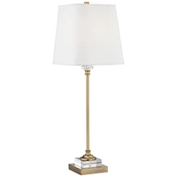 Julia Traditional Glam Luxury Style Buffet Table Lamp with Table Top Dimmer 29.5" Tall Skinny Gold Brass Crystal Glass White Fabric Square Shade