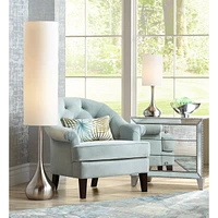 360 Lighting Modern Industrial Droplet-Shaped Table Lamp 24.5" High Brushed Nickel Silver Metal White Fabric Cylinder Shade Decor for Living Room Bedr