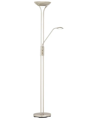 360 Lighting Canby Modern Torchiere Floor Lamp Standing with Side Light Led 72" Tall Brushed Nickel Silver Metal White Acrylic Diffuser for Living Roo