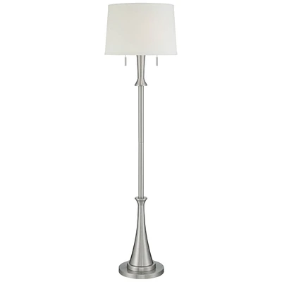 360 Lighting Karl Modern Industrial Floor Lamp Standing 63.75" Tall Brushed Nickel Silver Classic Metal White Tapered Drum Shade Decor for Living Room